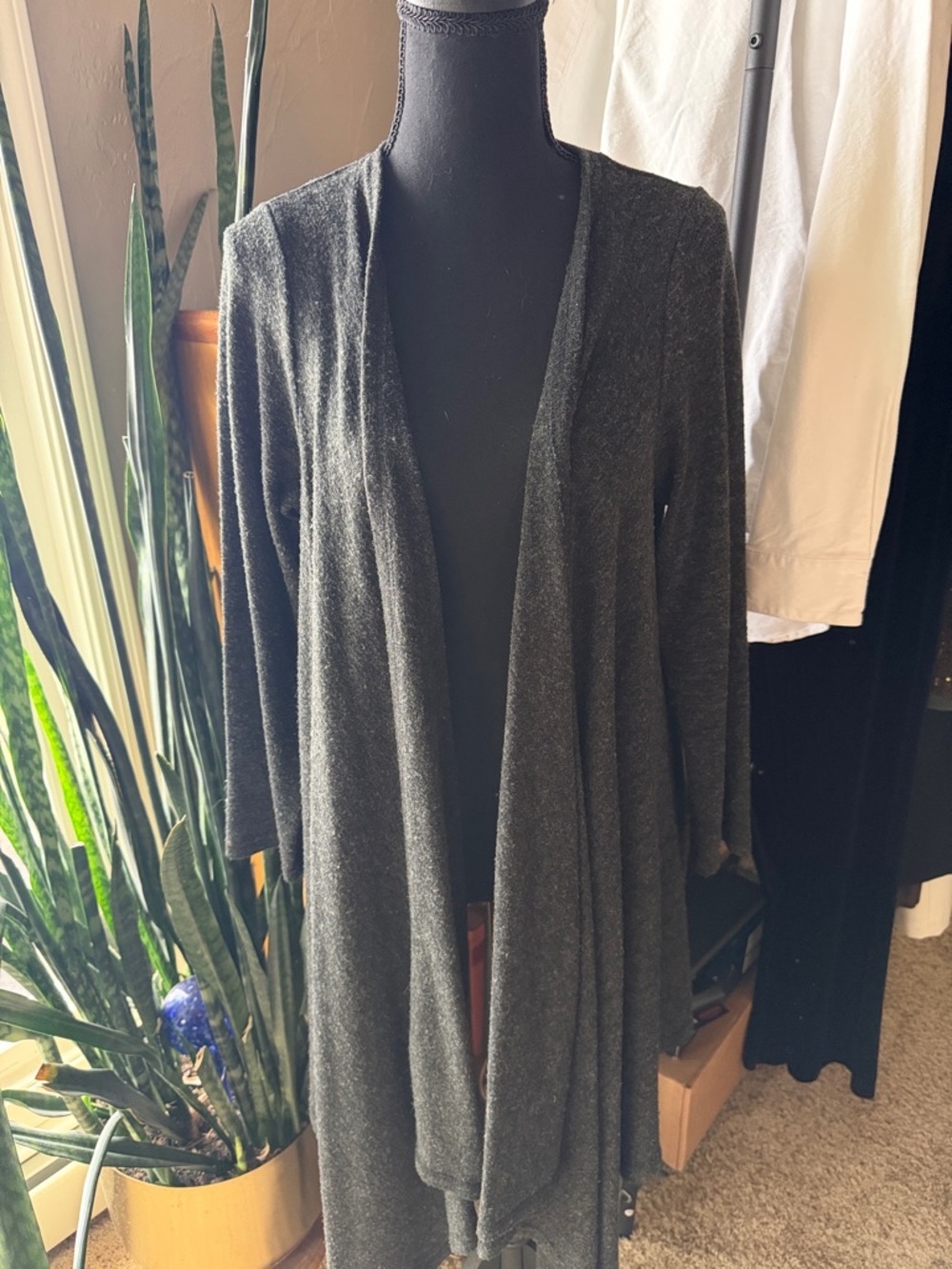 Women's Dark Gray Open-Front Draped Cardigan
